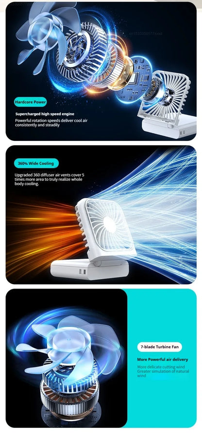 Portable Folding Electric Fan 3-in-1 Mini Handheld Cooling Fan Handheld with Power Bank Makeup Mirror Student Small Fan Outdoor