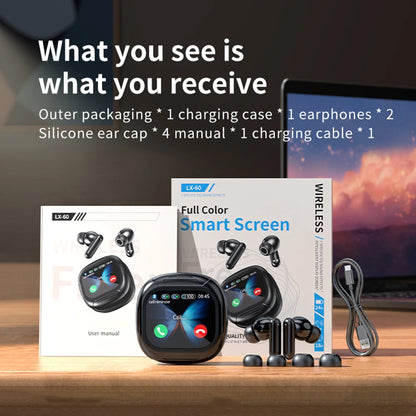 LX-60 Full Touch Screen Headphones ANC Bluetooth 5.4 Noise Cancelling Earphones HiFi Stereo Wireless In-Ear ENC Earbuds With Mic