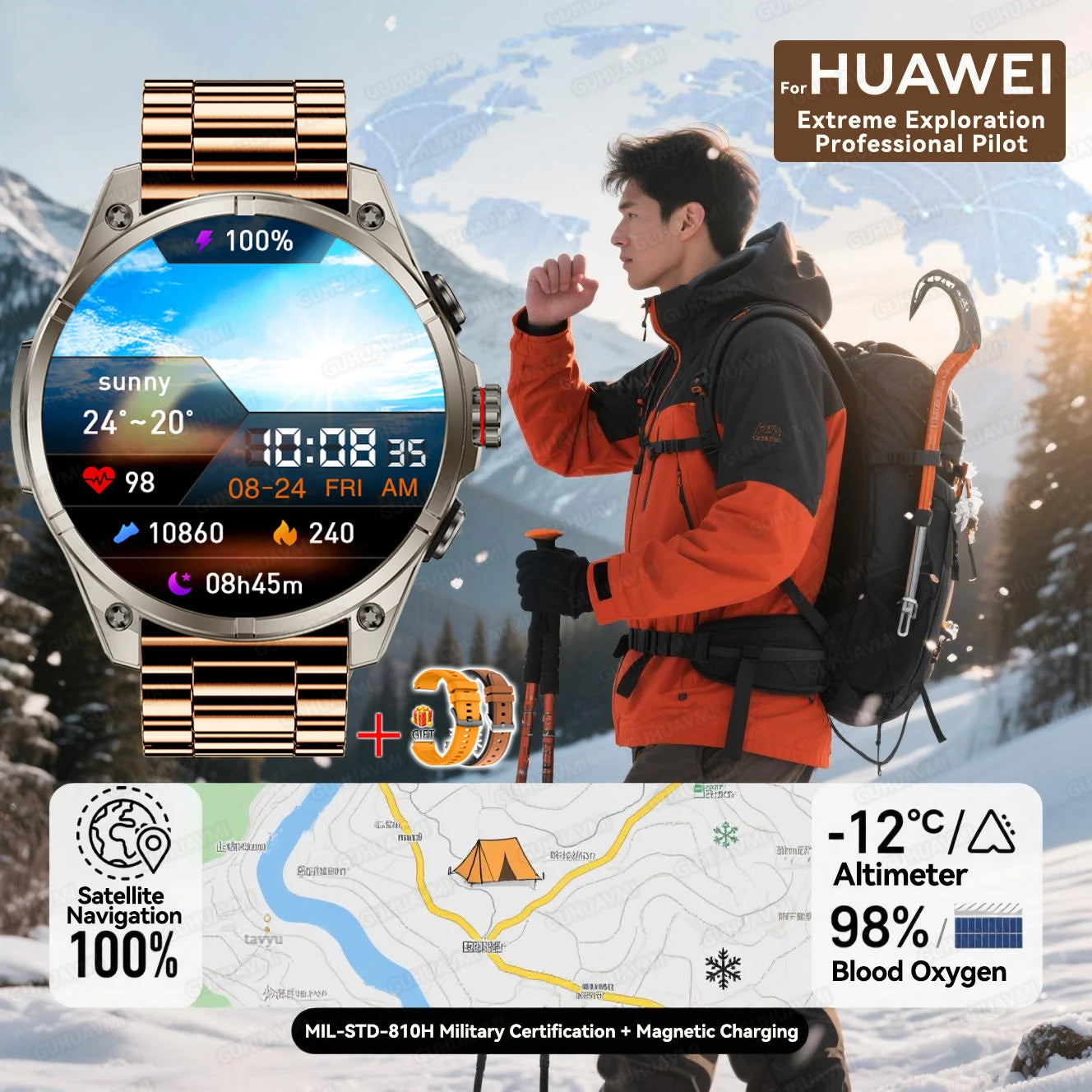 2025 New Premium GPS Smart Watches Outdoor Altimeter Barometer AMOLED Screen Built-in GPS Compass Military Sports Smartwatch Men