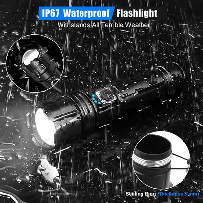 Flashlight High Lumens Rechargeable, 950000 Lumen Led Flashlights XHP70.2 USB,Handheld Super Bright  Flash Light Battery Powered