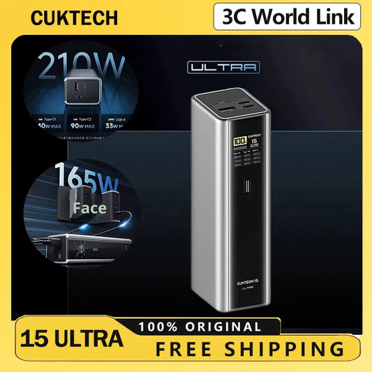 Cuktech 15 Ultra 20000mah Power Bank 210w Max Output 165w Ultra Fast Self-Charging Digital Display Power Bank ADC for iPhone