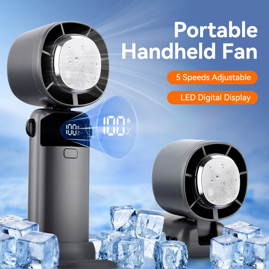Handheld Mini Fan USB Portable Neck Hanging Fans 5 Speed Rechargeable Pocket Cooling Fan with Phone Stand and Display Screen