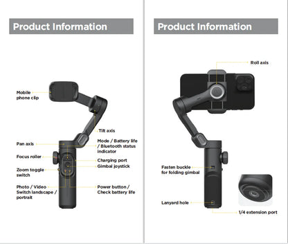 AOCHUAN 3-Axis Handheld Gimbal Stabilizer for Smartphone with Fill Light for iPhone Android Face Tracking Vlog
