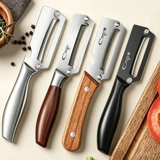 Stainless Steel Kitchen Peeler Multi-Function Kitchen-Specific Peeler for Slicing Fruit and Vegetables with Wooden/ Steel Handle