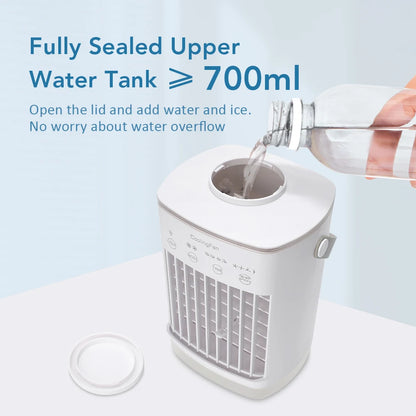 Portable Air Conditioner with Colorful Atmosphere Light Water Cooling Fan USB Table Fan 700ml Water Tank Desktop Fan Humidifier