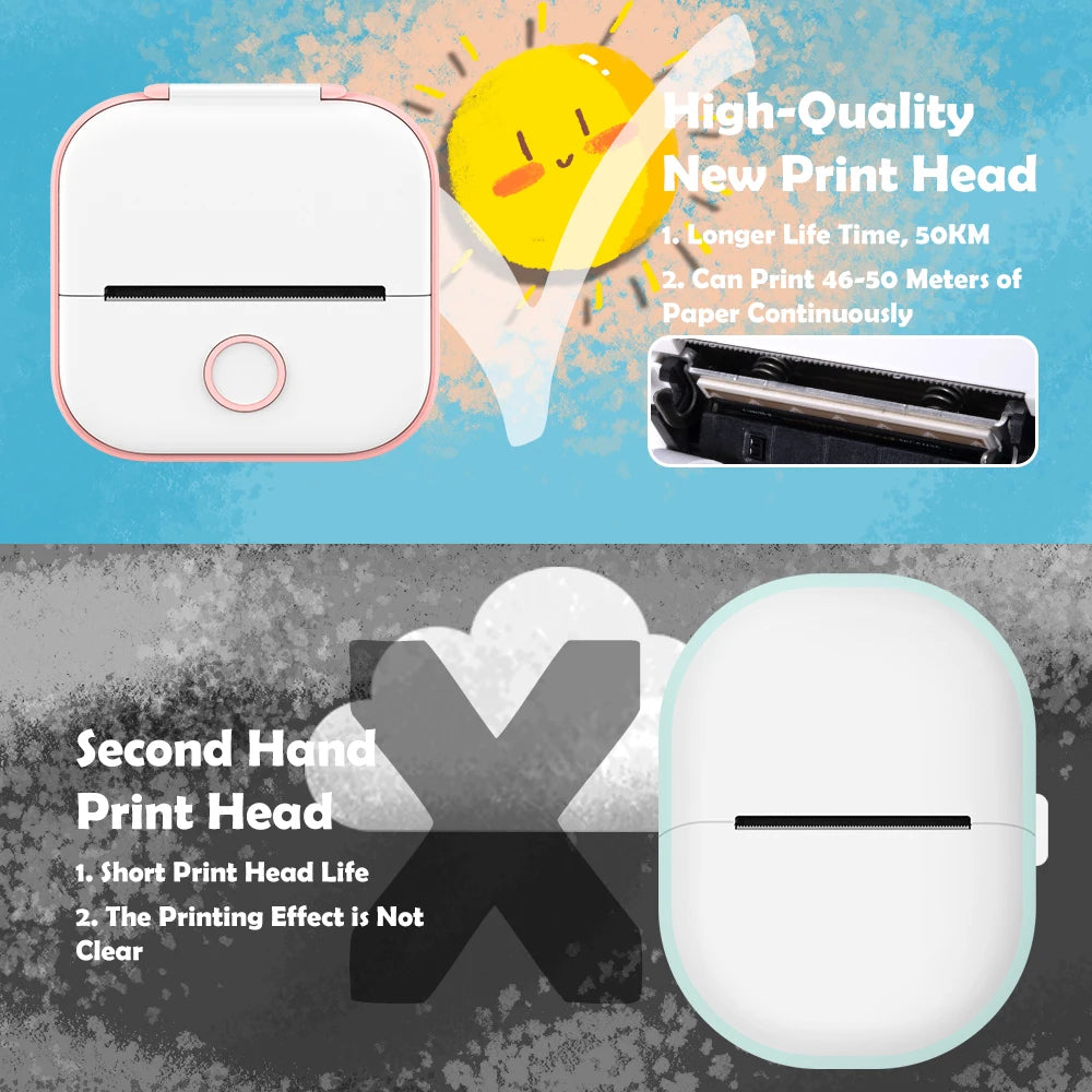 T02 Portable Printer Phomemo Mini Sticker Printer Self-adhesive Labels Inkless Sticker Printer for Journal, Notes, Photo, DIY