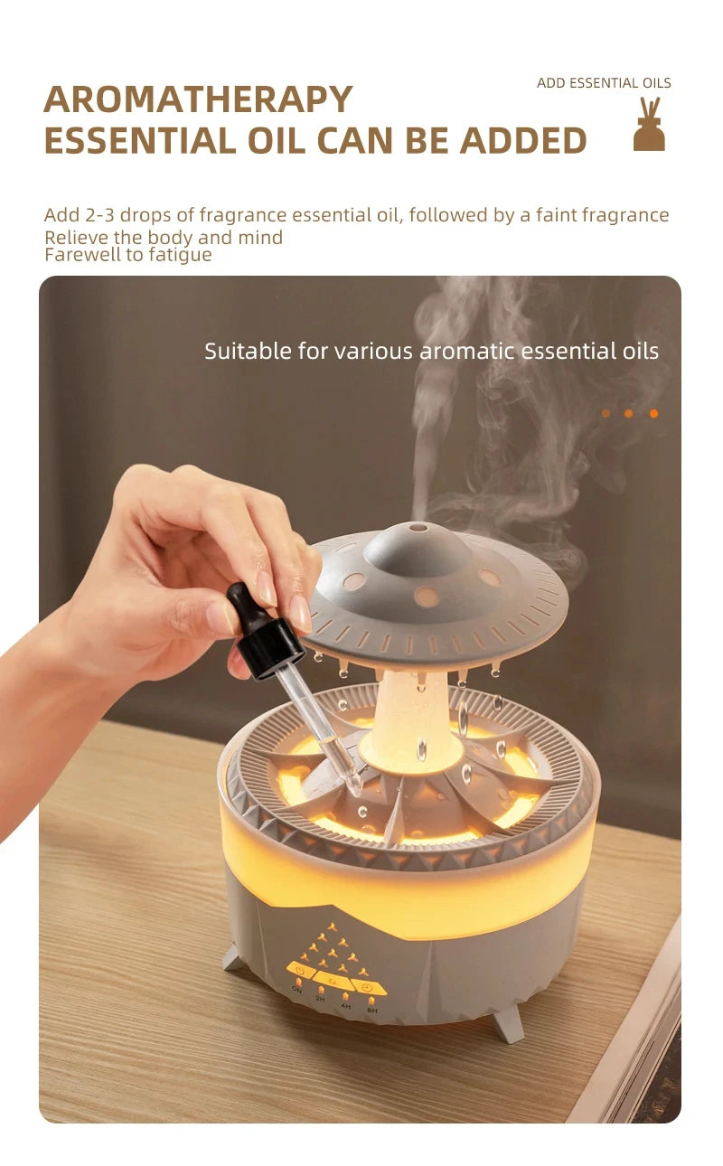 Rain Cloud Night Light Humidifier With Raining Water Drop Sound And 7 Color Led Light Essential Oil Diffuser Aromatherapy