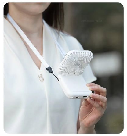 Portable Folding Electric Fan 3-in-1 Mini Handheld Cooling Fan Handheld with Power Bank Makeup Mirror Student Small Fan Outdoor