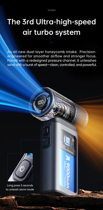 JISULIFE Handheld Fan Ultra 2, Powerful Turbo Jet Fan, 100 Speeds, 9000mAh Rechargeable Battery, LED Display, Outdoor Camping