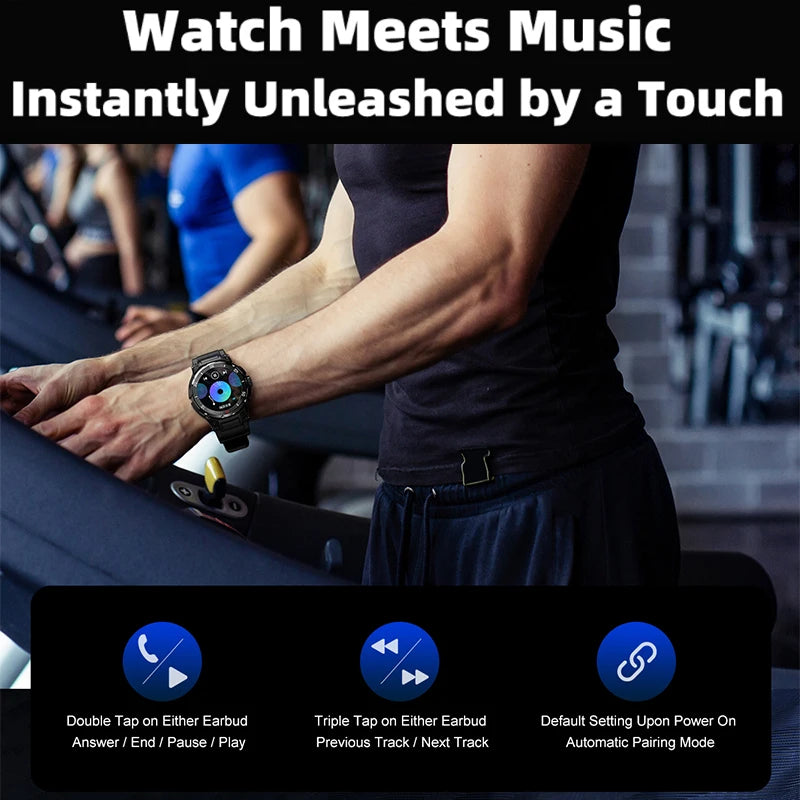 2025 New Smart Watch TWS 2-in-1 Wireless Headphone Music Call Men SmartWatch Health Monitoring Waterproof Sports Watch