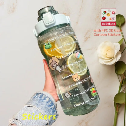 2L Sports Water Bottle with Straw Portable Large Capacity Water bottles Fitness Bike Cup Summer Cold Water Jug with Time Marker