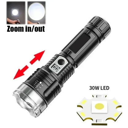 High Strong Power Led Flashlights 2000LM Tactical Torch with Display Light USB Charging Camping Fishing Emergency Zoom Lantern