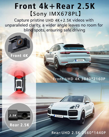 4K Dash Cam WIFI GPS Car DVR 2.5K Rear Camera Video Drive Recorder Dashcam Register Mini Black Box 24H Monitoring Night Vision