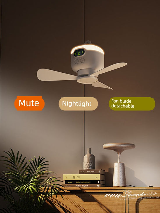 Small Electric Fan USB Rechargeable Small Night Lamp Ceiling Fan Wireless Ultra-Quiet Household Outdoor Camping Tent Mosquito Net Mini-Portable Bedroom Ceiling Fan Lights
