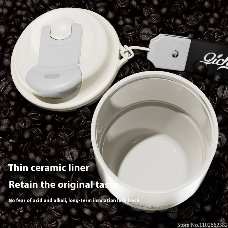 410ml Ceramic Liner Thermos Coffee Cup Double Wall Stainless Steel Vacuum Insulated Thermos For Coffee Thermal Mug Tumbler Gift