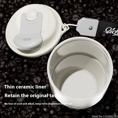 410ml Ceramic Liner Thermos Coffee Cup Double Wall Stainless Steel Vacuum Insulated Thermos For Coffee Thermal Mug Tumbler Gift
