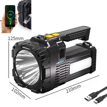 High Power Hand Lamp Solar Energy USB Rechargeable LED Flashlight Outdoor Camping Floodlight Emergency Power Torch Warning Light