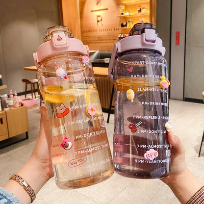2L Sports Water Bottle with Straw Portable Large Capacity Water bottles Fitness Bike Cup Summer Cold Water Jug with Time Marker