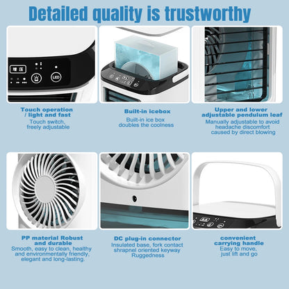 Air Cooler Portable Spray Air Conditioner Fan 3 Speeds Rechargeable USB Ultrasonic Double Atomization Desk Air Cooler For Office