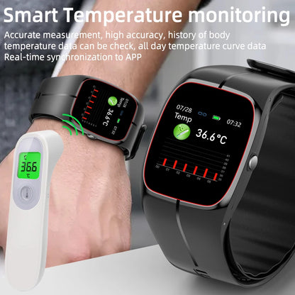 Medical Grade Smart Watch Air Pump Airbag Precise Sphygmomanometer Heart Rate Thermometer Monitor Wristband Elderly Health Watch