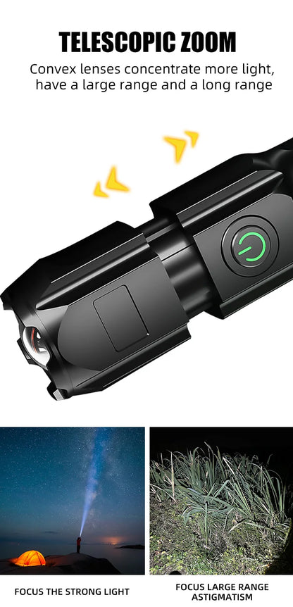 Powerful LED Flashlight 100000 Lumen Tactical Flashlights Rechargeable USB 18650 Waterproof Zoom Fishing Hunting LED Flashlight