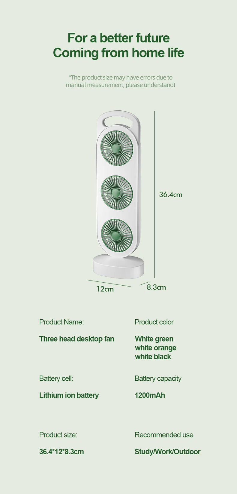 Desktop Fan With Three Air Outlets Usb Charging Adjustable High Wind Power Convenient Cooling Equipment For Outdoor Camping