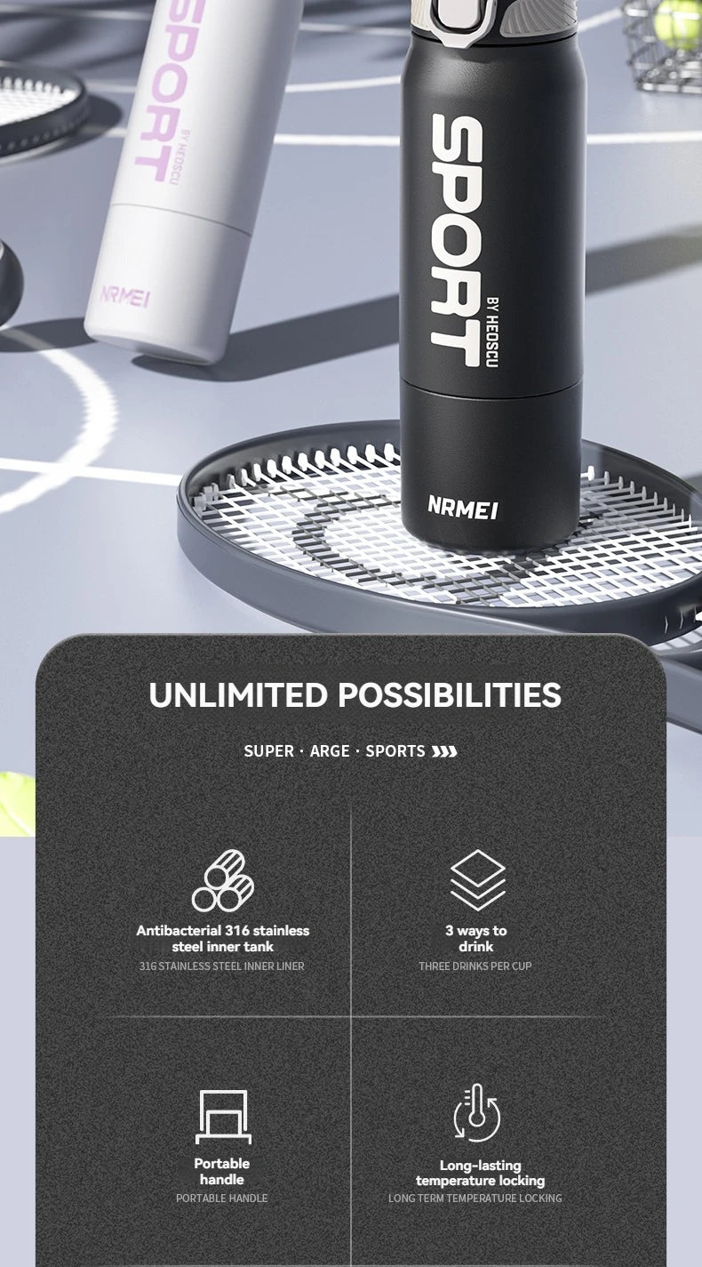 Insulated Water Bottle Thermal Stainless Steel Leak-proof Vacuum Flask Rope with Cup Portable Hiking Cycling