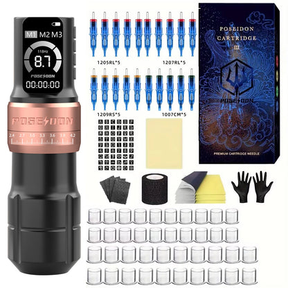 Tattoo Kit POSEIDON New Adjustable Tattoo Pen Kit For Permanent Makeup Tattoo Machine Kit Hot Sale Wireless Tattoo Gun Kit