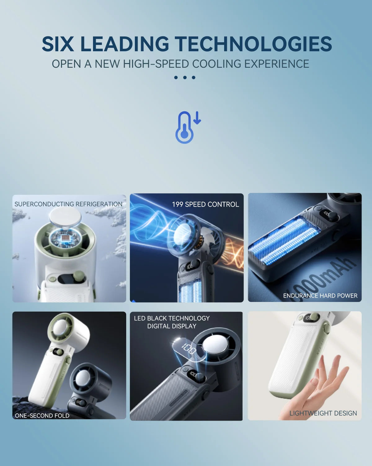 Portable Mini Refrigeration Handheld Fan 199 Speed Stylish Manual Adjustable fan USB rechargeable fan