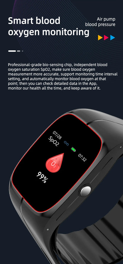 Medical Grade Smart Watch Air Pump Airbag Precise Sphygmomanometer Heart Rate Thermometer Monitor Wristband Elderly Health Watch