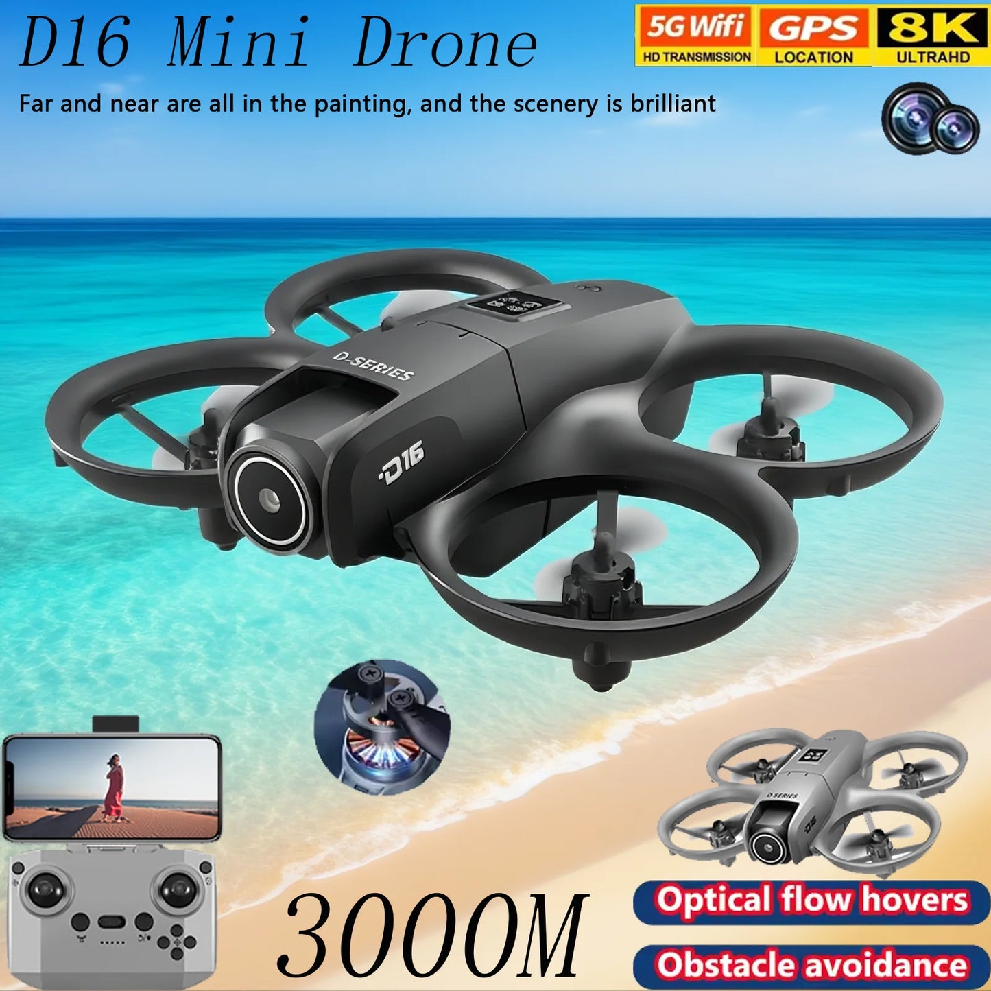 2025 NEW D16 Mini Drone 8K WIFI GPS Professional HD Aerial Photography Remote Control Aircraft HD Dual Camera Quadcopter Toy UAV