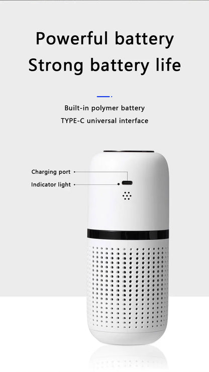 Portable Car Air Purifier USB Rechargeable Fresh Air Negative Ion Cleaner Oxygen Removes PM2.5 Smoke Odors Ionizer Cleaner
