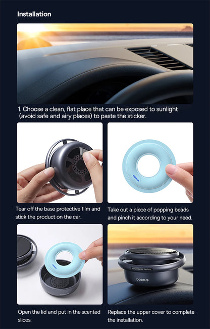 Baseus Solar Car Air Freshener Auto Flavoring Ornament Perfume Decor Interior Car Accessories Rotating Aromatherapy Oil Diffuser