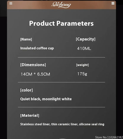 410ml Ceramic Liner Thermos Coffee Cup Double Wall Stainless Steel Vacuum Insulated Thermos For Coffee Thermal Mug Tumbler Gift