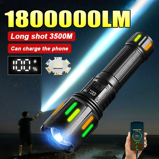 Super Powerful LED Flashlight 1000000LM High Power Torch Strong Light 800W Led Flash Light Rechargeable Hunting Tactical Lantren