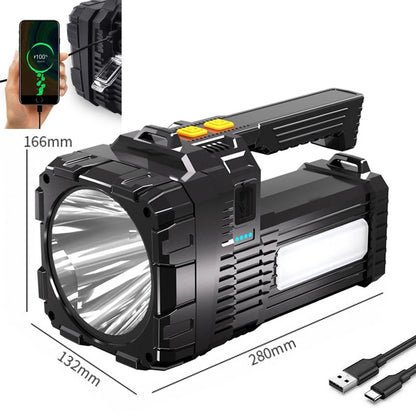 High Power Hand Lamp Solar Energy USB Rechargeable LED Flashlight Outdoor Camping Floodlight Emergency Power Torch Warning Light