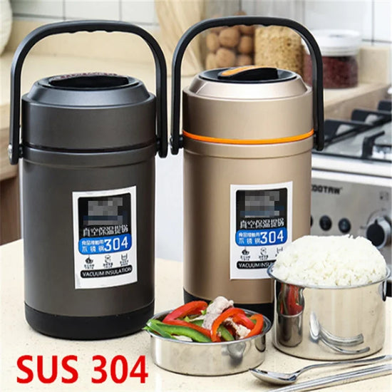 304 Thermal insulation Thermos Food Container Lunch Box Stainless Steel School Bento Box Storage Portable rice box Dinnerware