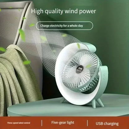 2025 Portable USB power Desk Fan 180 Degree Rotatable with Colorful Light Personal Table Fan for Home Office Bedroom Dorm