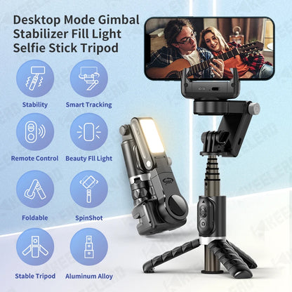 Q18 Desktop Following the shooting Mode Gimbal Stabilizer Selfie Stick Tripod with Fill Light for Smartphone