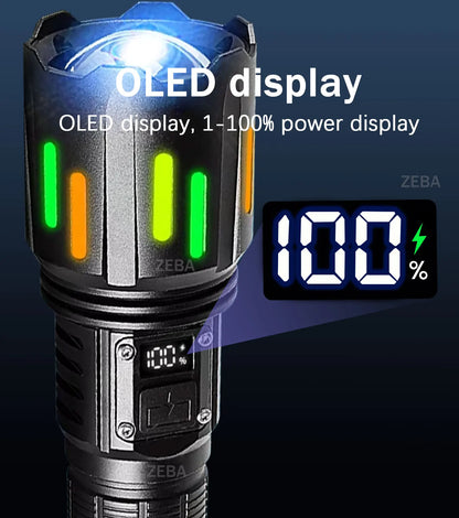 Super Powerful LED Flashlight 1000000LM High Power Torch Strong Light 800W Led Flash Light Rechargeable Hunting Tactical Lantren