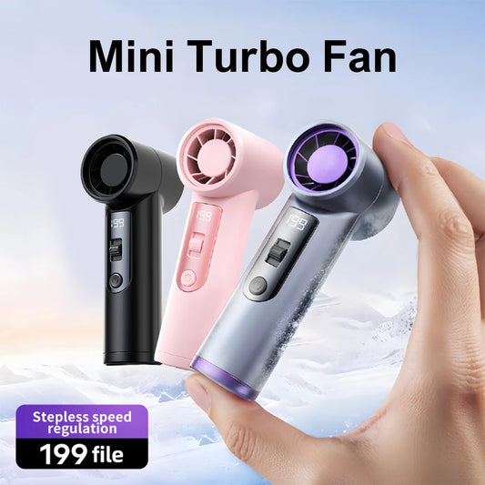 Rechargeable Electric Handheld Fan 199 Speeds Adjustable Portable Outdoor Mini Air Cooling Turbo Fan Personal Fan with Lanyard