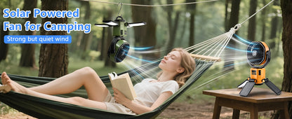 Eary Outdoor Camping Solar Fan 6000mAh Battery Powered Tent Camp Fan With Light 4 Speed Wind Adjustable Summer Air Cooling Fan