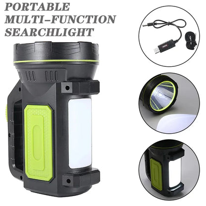LED Strong Searchlight Flashlight Portable Hand Lamp Rechargeable 2 Lighting Modes Emergency Hiking Camping Energy Saving Torch