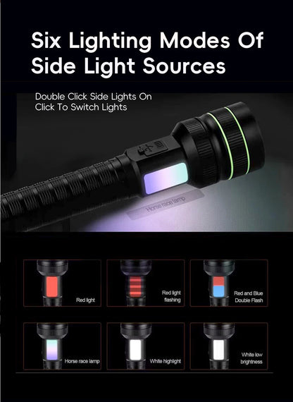 Super bright LED flashlight high power strong light long-range tactical flashlight, long outdoor hiking camping emergency light