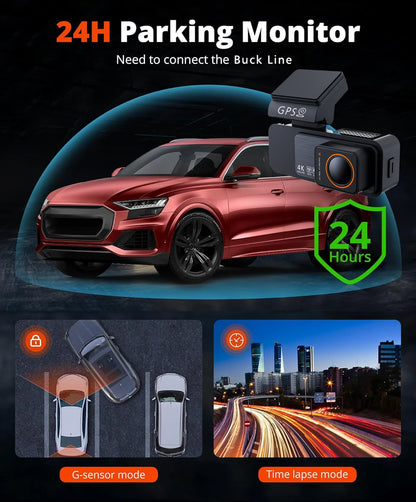 4K Dash Cam WIFI GPS Car DVR 2.5K Rear Camera Video Drive Recorder Dashcam Register Mini Black Box 24H Monitoring Night Vision
