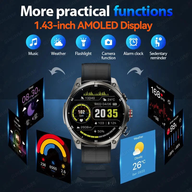 2025 New Premium GPS Smart Watches Outdoor Altimeter Barometer AMOLED Screen Built-in GPS Compass Military Sports Smartwatch Men