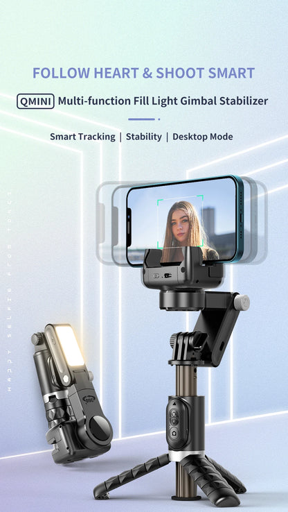 Q18 Desktop Following the shooting Mode Gimbal Stabilizer Selfie Stick Tripod with Fill Light for Smartphone
