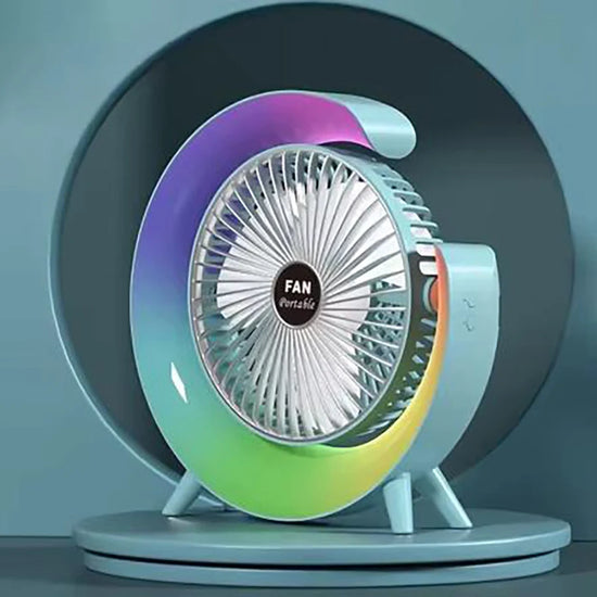 Desktop Air Circulator Fan with Ambient Light USB Rechargeable Low Noise Strong Airflow Flowing Lights for Home Office Bedroom
