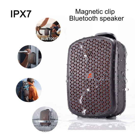 Magnetic Clip-on M1 Portable Bluetooth Speaker, Outdoor Waterproof TWS Stereo, High Volume, Mini Speaker with Heavy Bass.