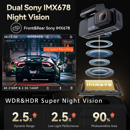 4K Dash Cam WIFI GPS Car DVR 2.5K Rear Camera Video Drive Recorder Dashcam Register Mini Black Box 24H Monitoring Night Vision